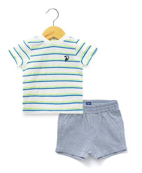 Ensemble short + haut 100% coton bébé garçon Fond blanc casse raye multicol 1 - vertbaudet enfant 