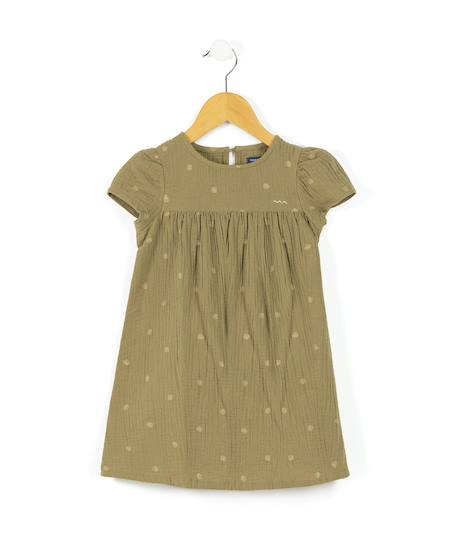 Robe manches courtes 100% coton fille Kaki 1 - vertbaudet enfant 