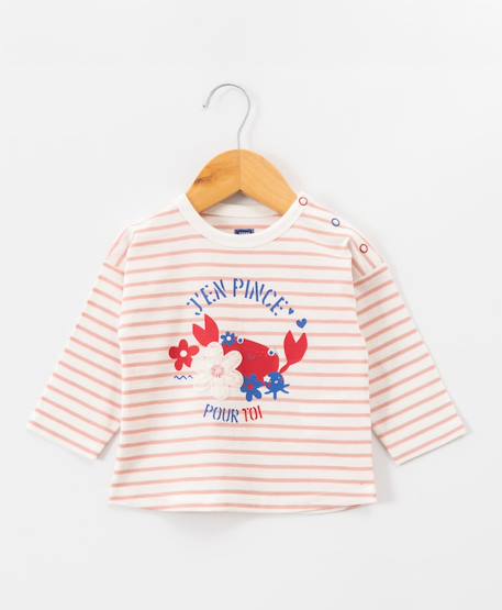 Mariniere manches longues 100% coton bébé fille Fond blanc casse raye rose 1 - vertbaudet enfant 