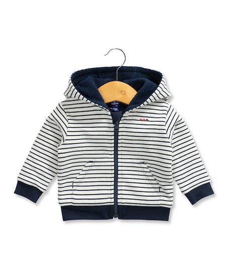 Veste à capuche bébé garçon Fond naturel raye indigo 1 - vertbaudet enfant 