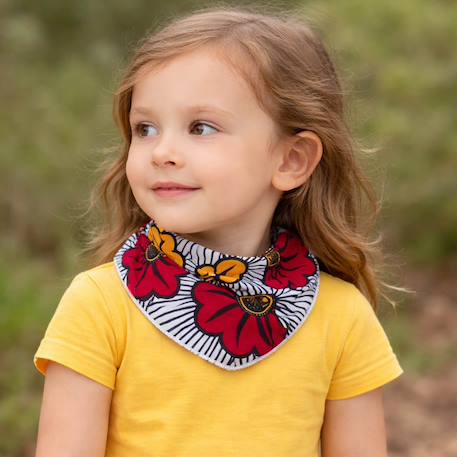 Bavoir bandana cache-cou réversible wax fleurs de mariage Rouge 2 - vertbaudet enfant 