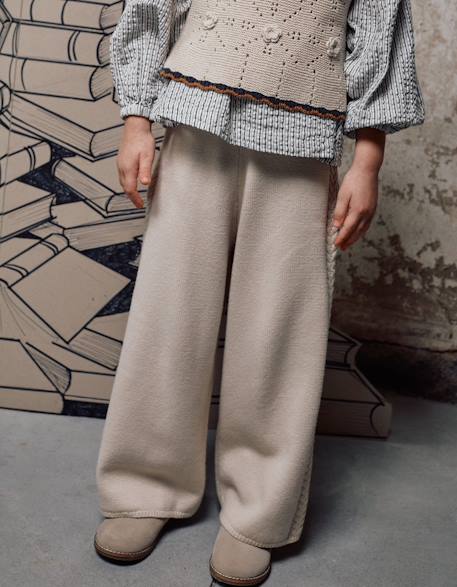 Pantalon à jambe large en maille b&s Beige clair 3 - vertbaudet enfant 