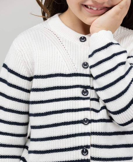 Gilet 100% coton fille Fond naturel raye indigo 1 - vertbaudet enfant 