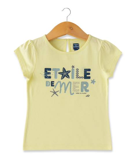 T-shirt manches courtes 100% coton fille Jaune vanille 1 - vertbaudet enfant 