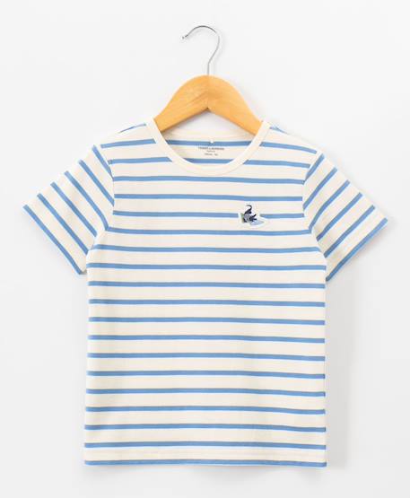 Mariniere manches courtes 100% coton garçon Fond grege raye bleu 1 - vertbaudet enfant 