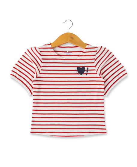 Mariniere manches courtes 100% coton fille Fond blanc casse raye rouge 1 - vertbaudet enfant 