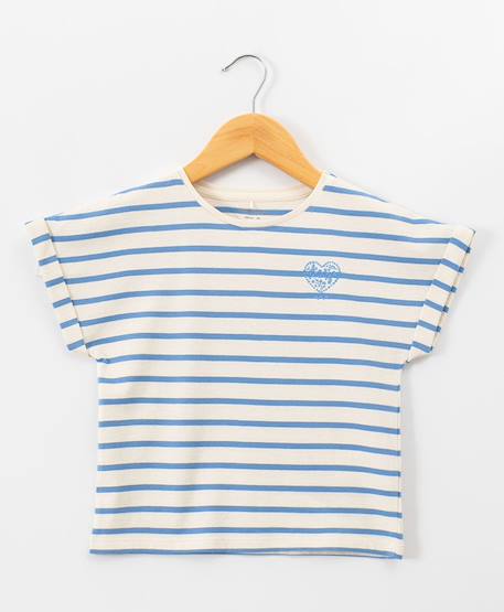 Mariniere manches courtes 100% coton fille Fond grege raye bleu 1 - vertbaudet enfant 