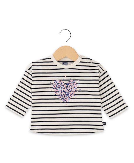 Bébé-T-shirt, sous-pull-Mariniere manches longues 100% coton bébé fille