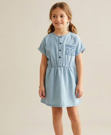 Robe manches courtes fille Denim clair 1 - vertbaudet enfant 