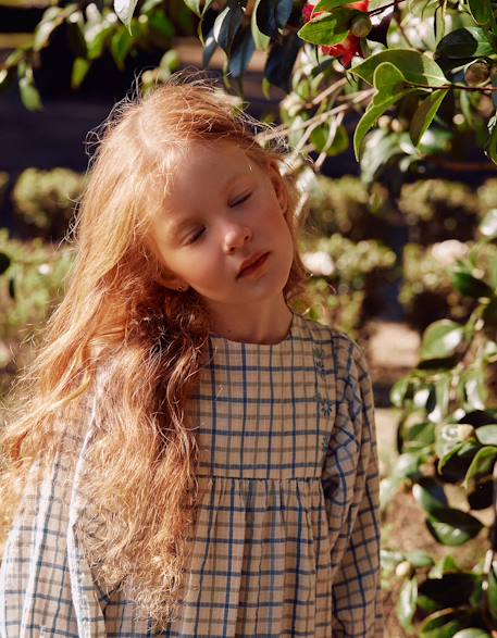 Robe en coton à carreaux et manches bouffantes Vert clair 3 - vertbaudet enfant 