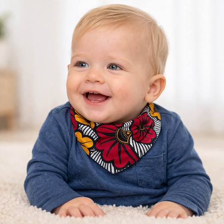 Bavoir bandana cache-cou réversible wax fleurs de mariage Rouge 3 - vertbaudet enfant 