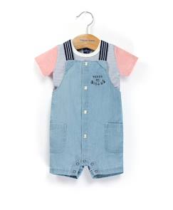-Ensemble salopette + haut 100% coton bébé garçon