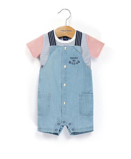 Ensemble salopette + haut 100% coton bébé garçon Denim clair 1 - vertbaudet enfant 
