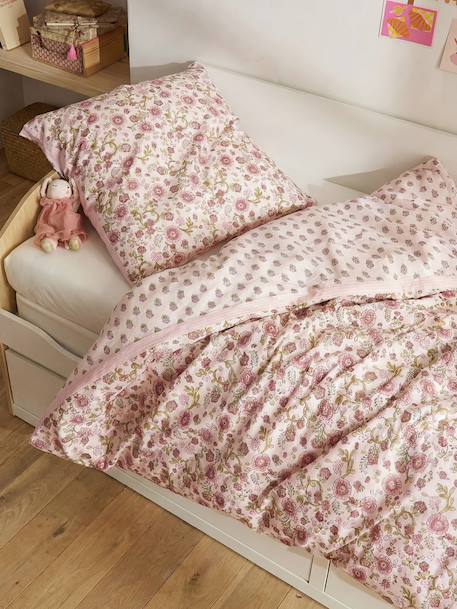 Parure housse de couette et taie d'oreiller rose imprimé 1 - vertbaudet enfant 