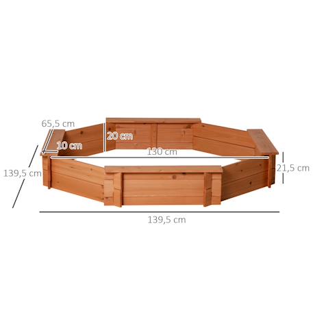Bac à sable bois octogonal - 4 bancs - bâche de couverture, non tissé de sol inclus - bois sapin pré-huilé Orange 4 - vertbaudet enfant 