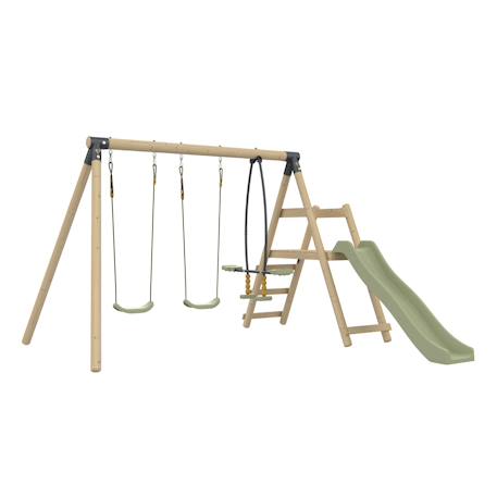 Portique 2 balançoires et vis-à-vis ajonc bois h190cm Marron - gris anthracite - vert kaki - moutarde 2 - vertbaudet enfant 