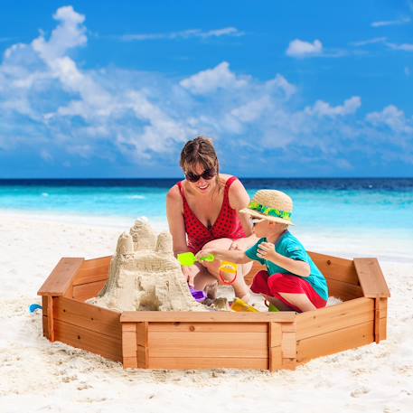 Bac à sable bois octogonal - 4 bancs - bâche de couverture, non tissé de sol inclus - bois sapin pré-huilé Orange 1 - vertbaudet enfant 