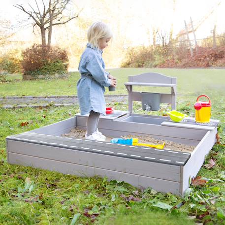 Bac à sable en bois fsc® avec cuisine extérieure intégrée Gris 1 - vertbaudet enfant 