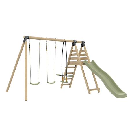 Portique 2 balançoires et vis-à-vis barbouzet bois h224cm Marron - gris anthracite - vert kaki - moutarde 2 - vertbaudet enfant 