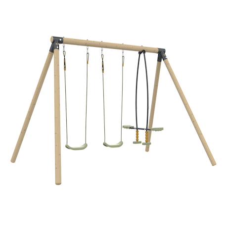 Portique 2 balançoires et vis-à-vis barbiche bois h224cm Marron - gris anthracite - vert kaki - moutarde 2 - vertbaudet enfant 