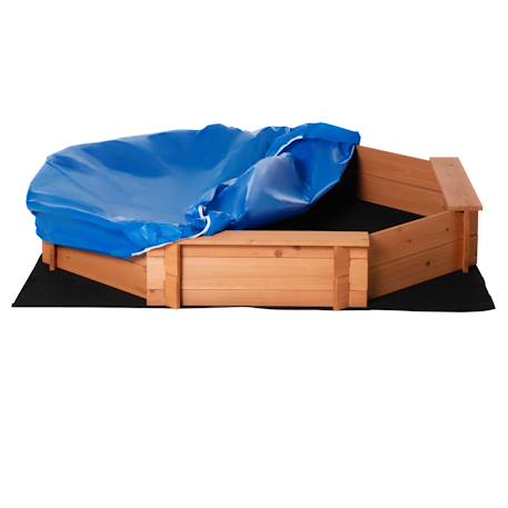 Bac à sable bois octogonal - 4 bancs - bâche de couverture, non tissé de sol inclus - bois sapin pré-huilé Orange 3 - vertbaudet enfant 