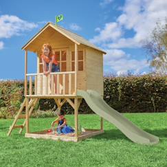 Jouet-Maisonnette cabane sur pilotis avec toboggan colline bois fsc®
