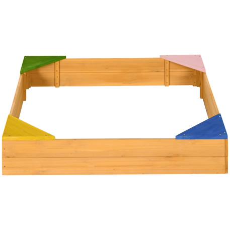Bac à sable carré en bois pour enfants 4 assises en coin et film protection 109 x 109 x 19,8 cm bois naturel Beige 2 - vertbaudet enfant 