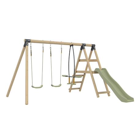 Station 2 balançoires et vis-à-vis arrucat bois h190cm Marron - gris anthracite - vert kaki - moutarde 2 - vertbaudet enfant 