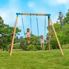 Jouet-Portique 2 balançoires acacia bois h243cm