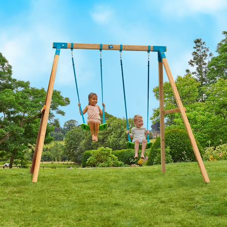 Portique 2 balançoires acacia bois h243cm Marron - bleu - vert 1 - vertbaudet enfant 