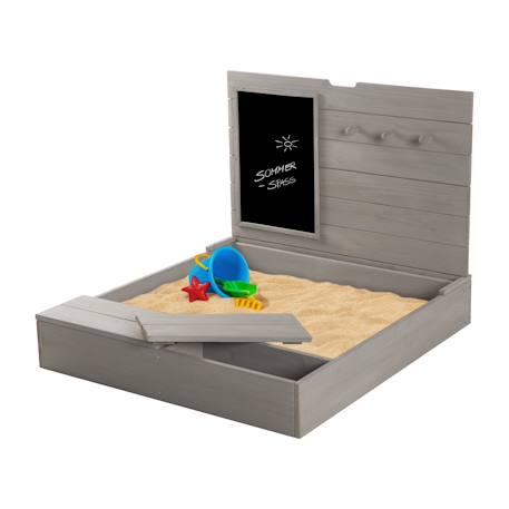Bac à sable en bois massif avec couvercle et tableau noir Gris 1 - vertbaudet enfant 