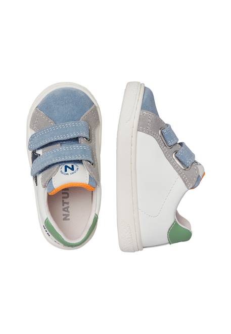 Baskets en cuir et suède pinn vl. Blanc crème-céleste 4 - vertbaudet enfant 
