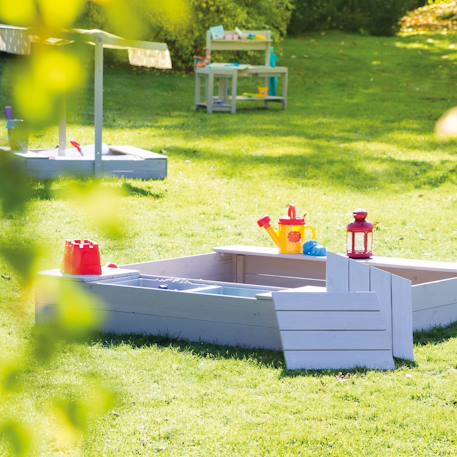 Bac à sable en bois massif avec 2 bancs intégrés et 2 bassins Gris 5 - vertbaudet enfant 