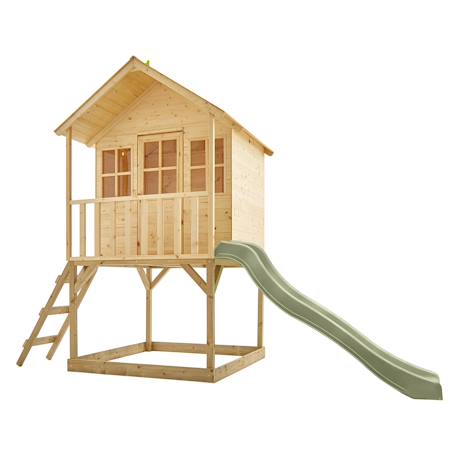 Maisonnette cabane sur pilotis avec toboggan colline bois fsc® Marron - vert kaki 2 - vertbaudet enfant 