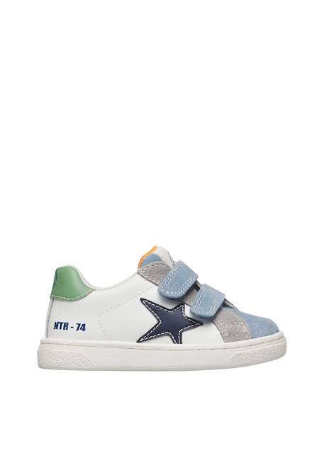 Baskets en cuir et suède pinn vl. Blanc crème-céleste 1 - vertbaudet enfant 
