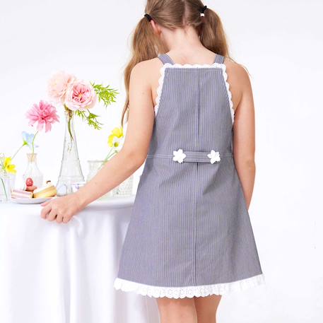Robe salopette  jean rayée    lola Bleu marine blanc 2 - vertbaudet enfant 