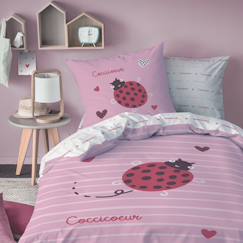Linge de maison et décoration-Linge de lit enfant-Parure de lit imprimée 100% coton, cocci coeur