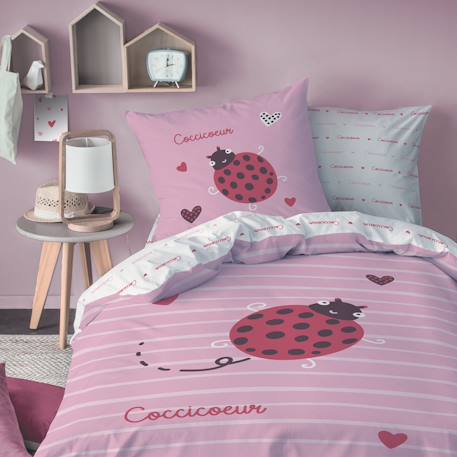 Parure de lit imprimée 100% coton, cocci coeur Rose 1 - vertbaudet enfant 