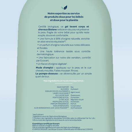 Gel lavant corps et cheveux certifié biologique 500ml MULTICOLORE 3 - vertbaudet enfant 
