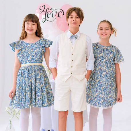 Robe cérémonie  fleurie   à manches papillon  butterfly Bleu foncé 5 - vertbaudet enfant 