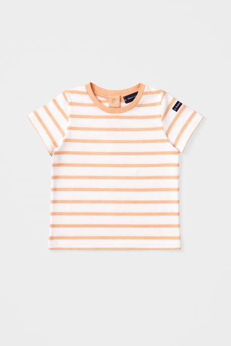Marinière manches courtes bébé - coton léger Blanc/ peach nectar+Blanc/vanille 1 - vertbaudet enfant 
