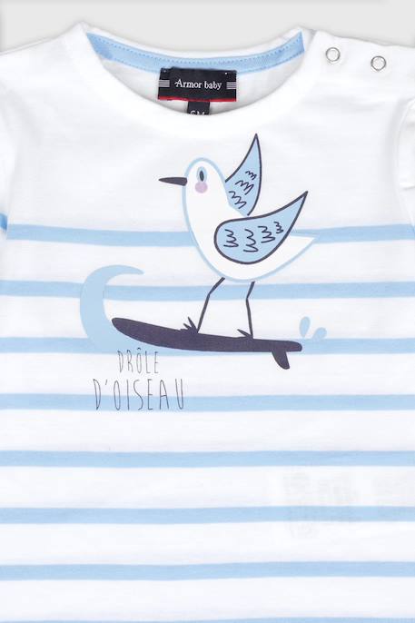 Marinière oiseau bébé - coton léger Blanc/placid blue 3 - vertbaudet enfant 