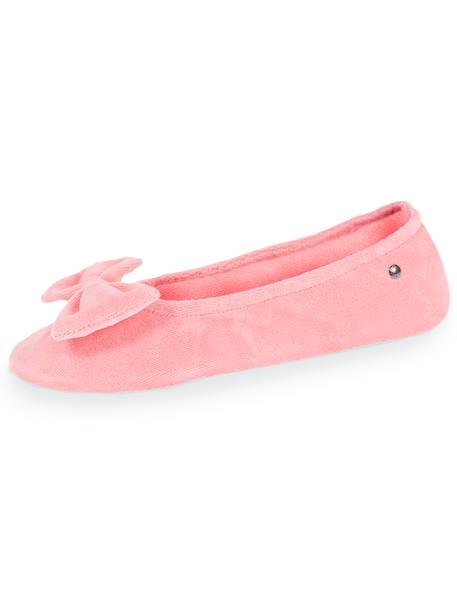 Chaussons ballerines ultra confortables, en coton biologique et semelle en cuir, détail grand nœud Corail+Noir 6 - vertbaudet enfant 