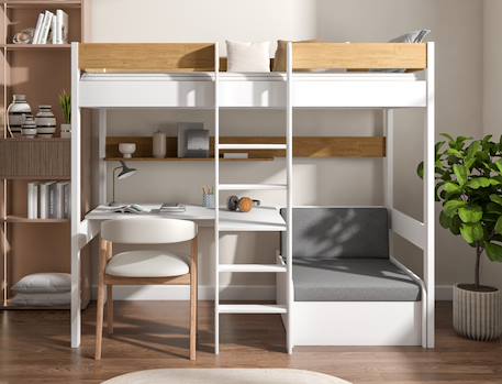 Lit mezzanine avec bureau et fauteuil solane Blanc/chêne 1 - vertbaudet enfant 