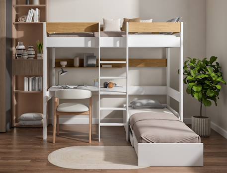 Lit mezzanine avec bureau et fauteuil solane Blanc/chêne 5 - vertbaudet enfant 
