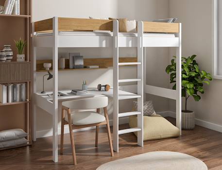 Lit mezzanine avec bureau  solane Blanc/chêne 1 - vertbaudet enfant 