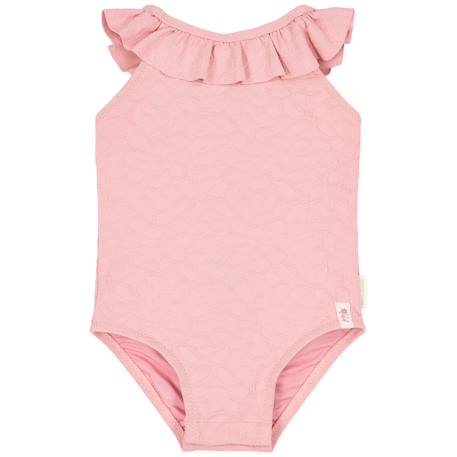 Maillot de bain fille 1 pièce - volants et tissu gaufré fleuri Rose 1 - vertbaudet enfant 