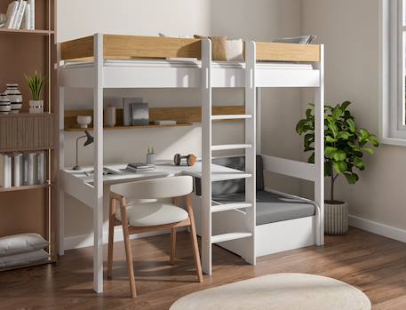 Lit mezzanine avec bureau et fauteuil solane Blanc/chêne 2 - vertbaudet enfant 