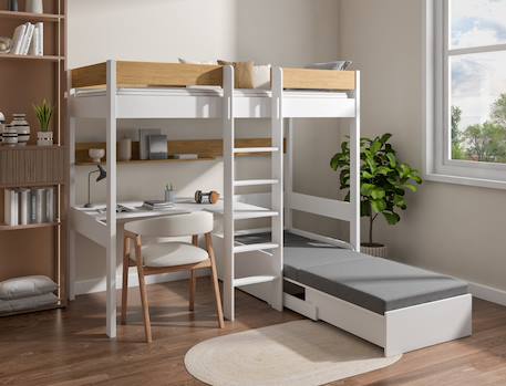Lit mezzanine avec bureau et fauteuil solane Blanc/chêne 6 - vertbaudet enfant 