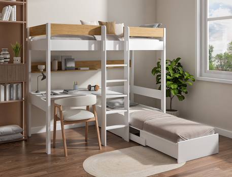 Lit mezzanine avec bureau et fauteuil solane Blanc/chêne 4 - vertbaudet enfant 